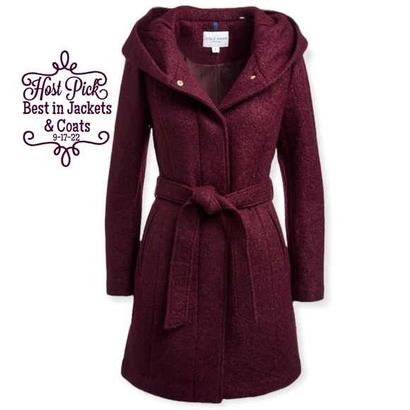 Cole Haan Jackets & Blazers - COLE HAAN Wool Coat Maroon Hooded Wrap Around Tie Waist Pockets